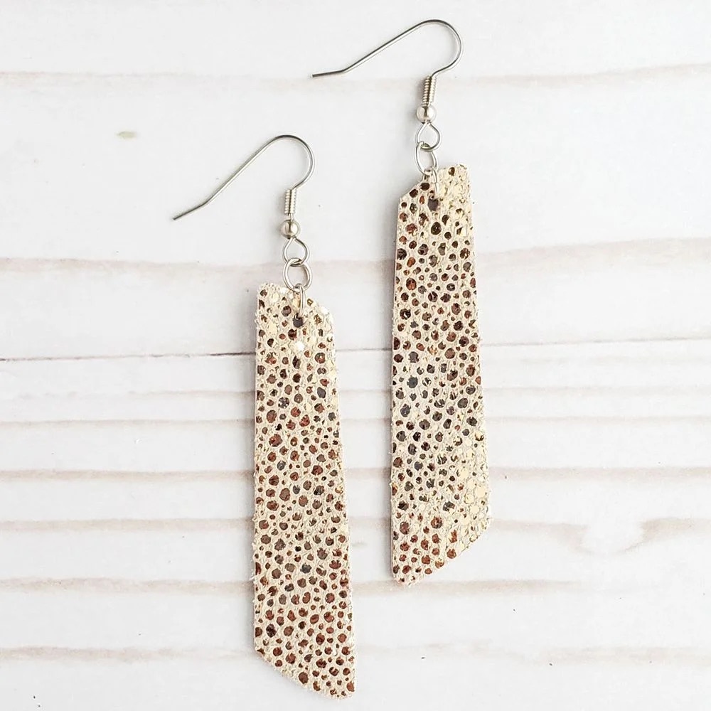 Rose Gold Stingray Leather Bar Earrings